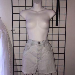 High waisted light wash denim skirt